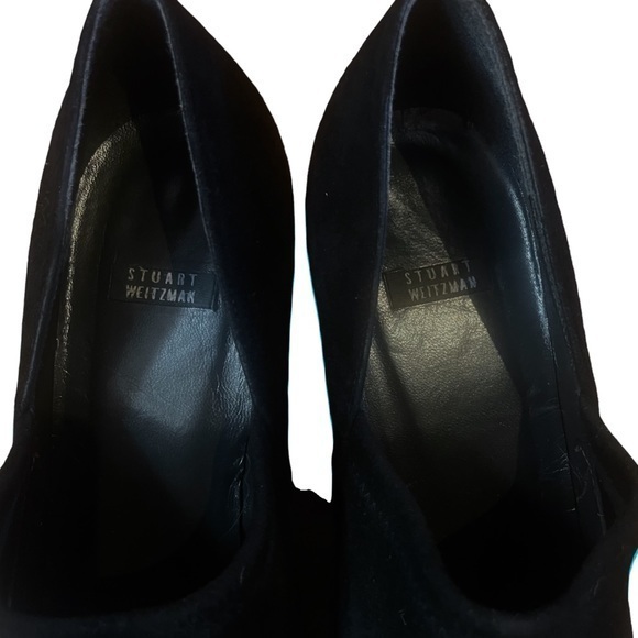 Stuart Weitzman Square Toe Black Suede Block Heel - Picture 5 of 7